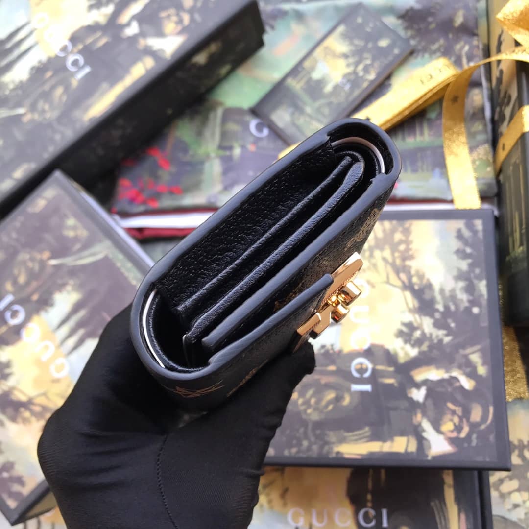 Gucci Padlock Bee Star Print Calfskin Wallet Replica 453155 - DEEPREPS