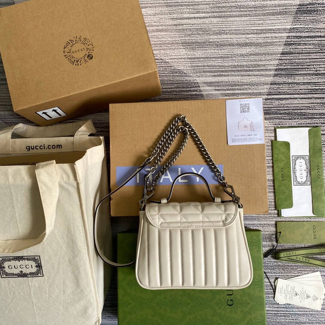 Gucci GG Marmont Mini Top Handle Bag Replica White 583571 - DEEPREPS