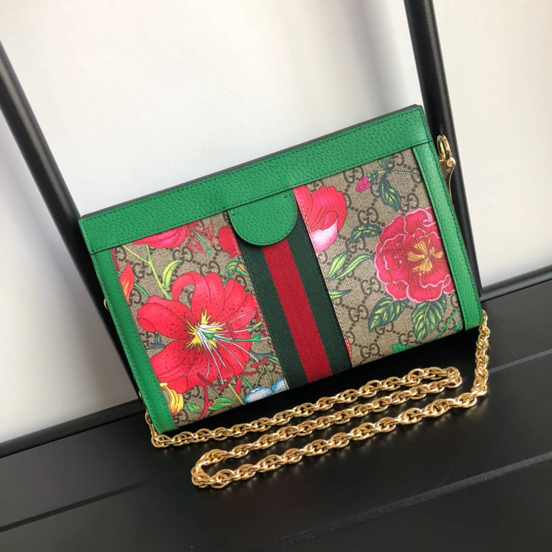 Gucci Ophidia Flora GG Small Supreme Canvas Shoulder Bag Replica Green 503877 - DEEPREPS