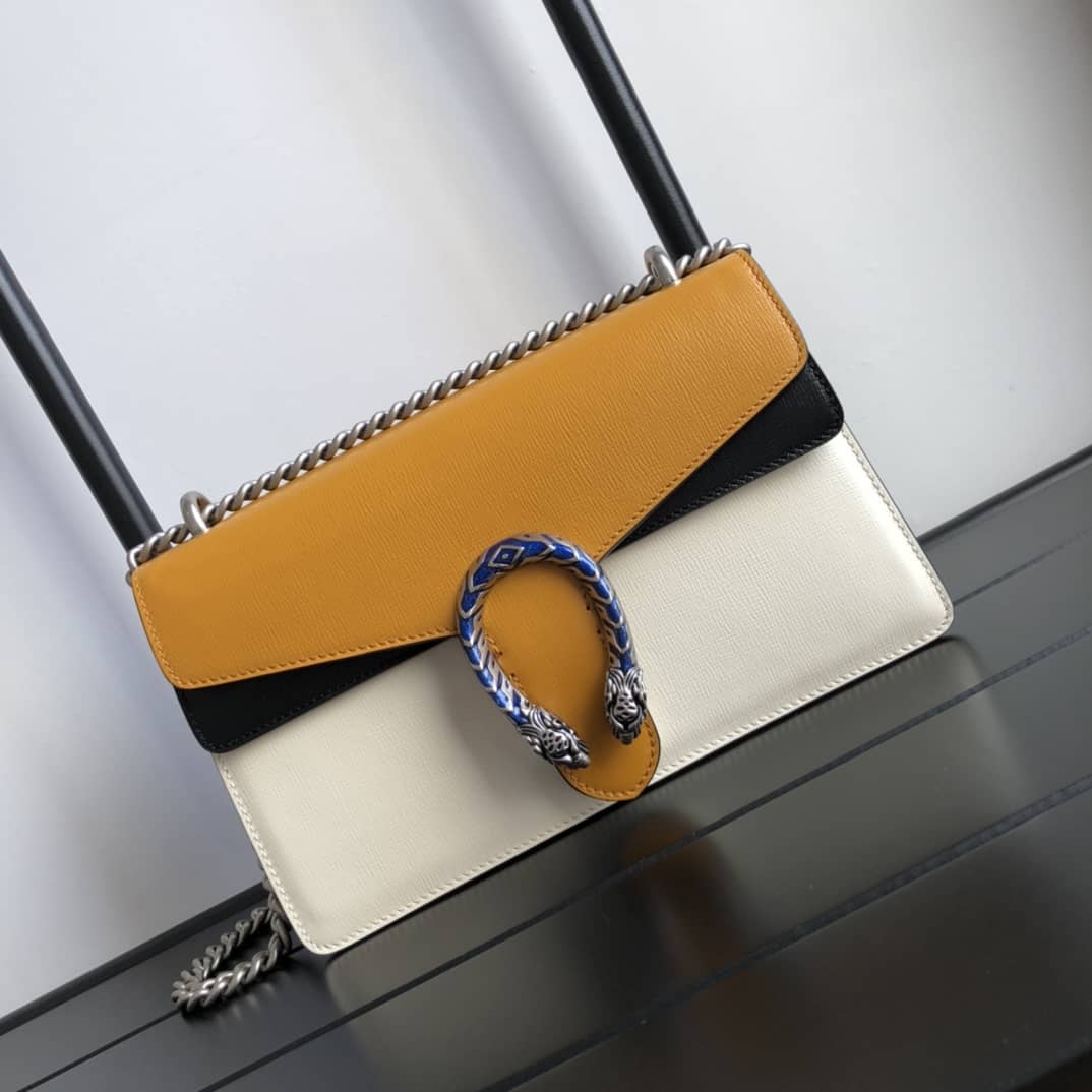 Gucci Dionysus Dupe GG Supreme Dionysus Chain Shoulder Bag Replica White Yellow 400249 - DEEPREPS