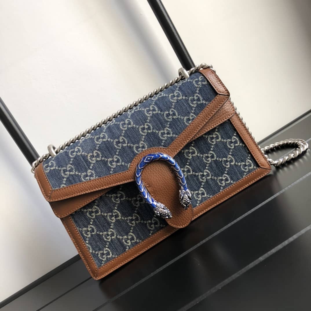 Gucci Dionysus Dupe GG Supreme Dionysus Chain Shoulder Bag Replica Blue 400249 - DEEPREPS