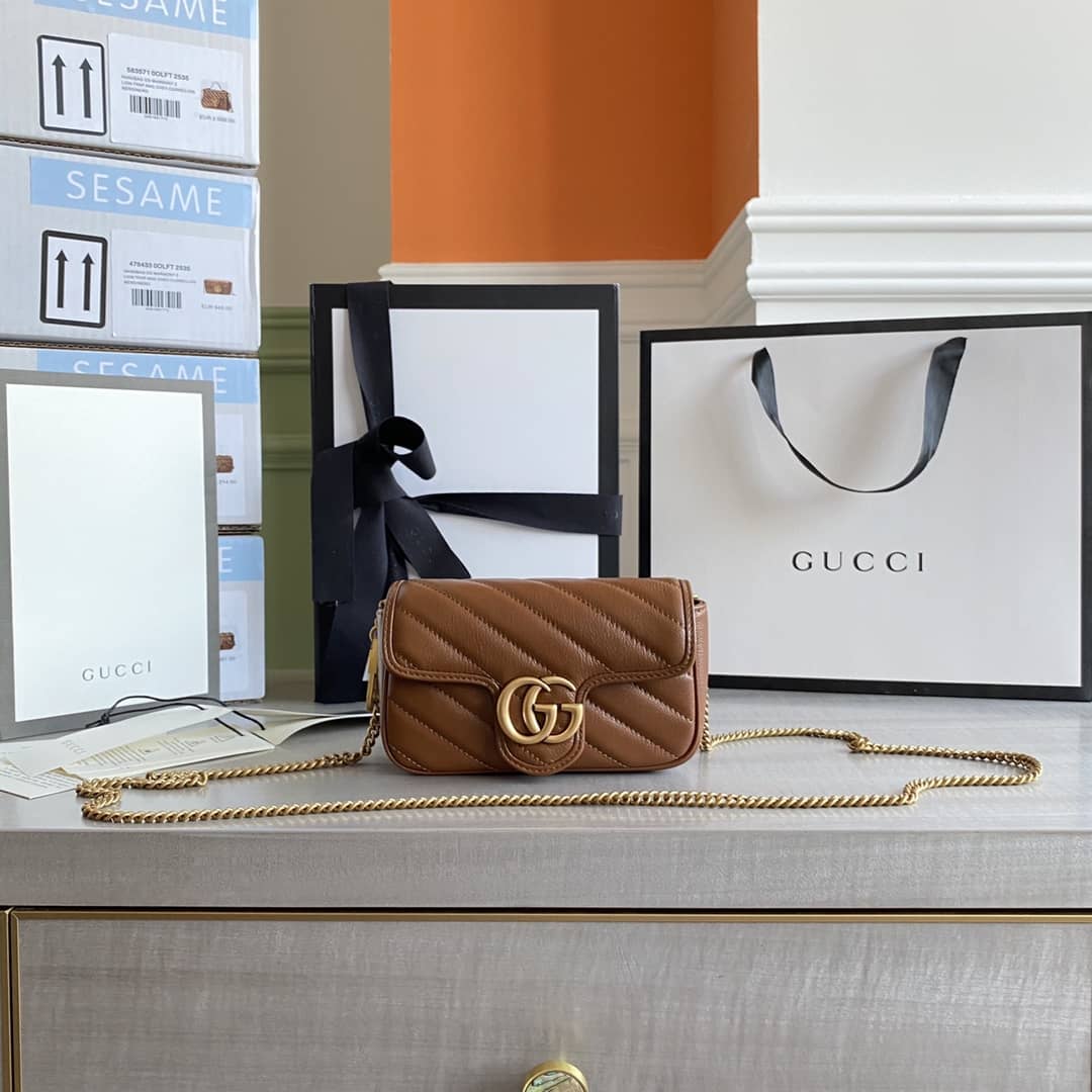 Gucci GG Marmont Matelasse Leather Mini Shoulder Bag Replica Brown 476433 - DEEPREPS