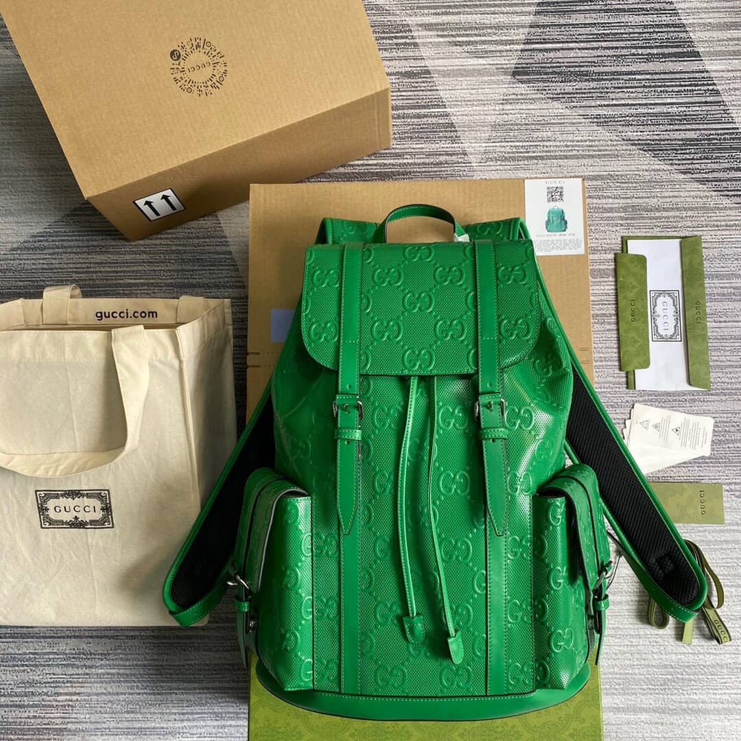 Gucci GG Embossed Leather Replica Backpack Green 625770 - DEEPREPS