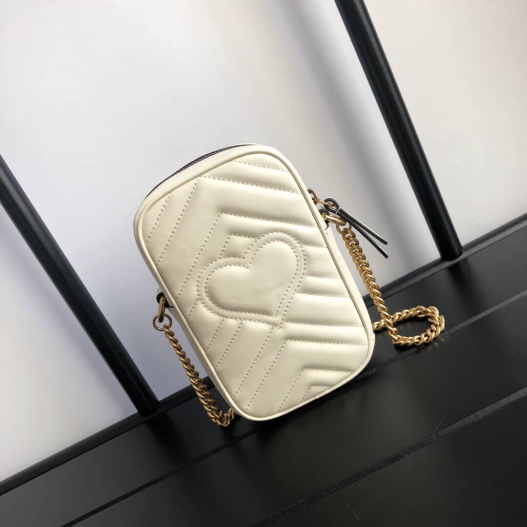 Gucci GG Marmont Mini Matelasse Leather Corssbody Bag Replica White 598597 - DEEPREPS