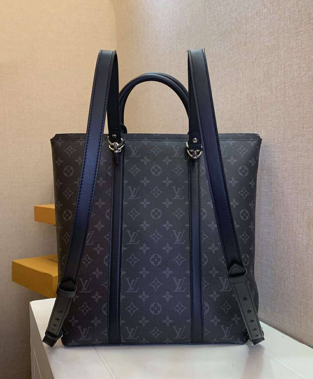 Louis Vuitton Mens Monogram Eclipse Canvas Tote Backpack Replica M45221 - DEEPREPS