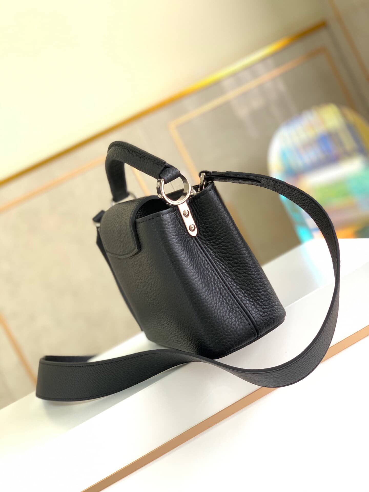 Louis Vuitton Taurillon Leather Capucines Mini Replica Bag Black M55985 - DEEPREPS