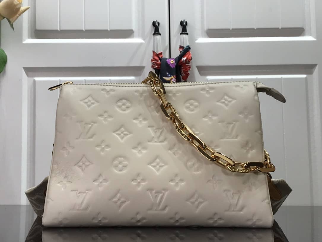 Louis Vuitton Cream Coussin PM Monogram Embossed Lambskin Replica Bag White M57793 - DEEPREPS