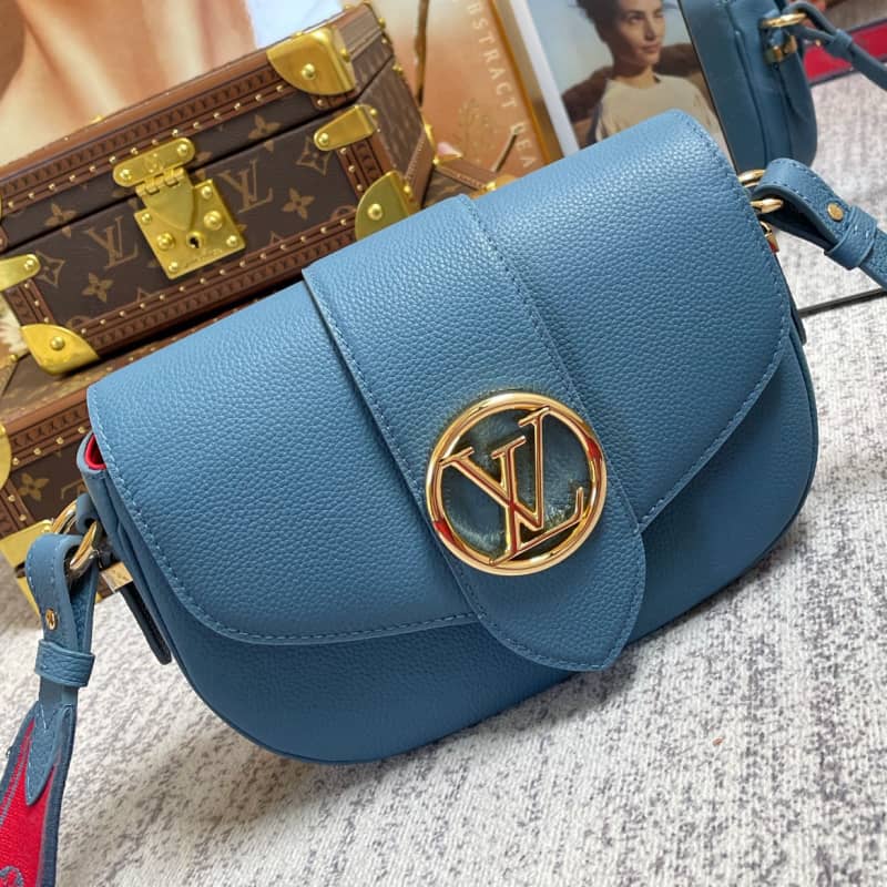 Louis Vuitton Pont 9 Soft MM Grained Calfskin Leather Replica Bag Blue M58968 - DEEPREPS