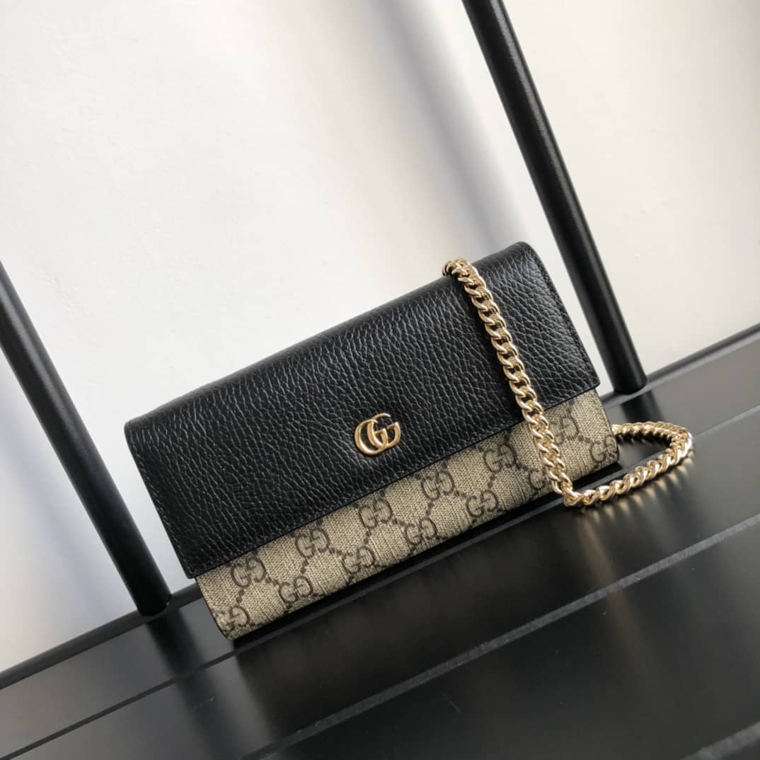 Gucci GG Marmont Chain Wallet Replica Black Brown 546585 - DEEPREPS
