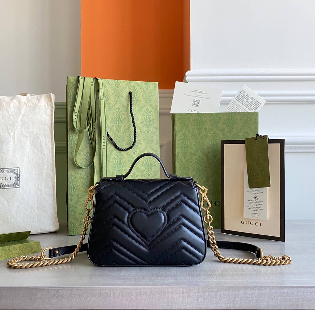 Gucci GG Marmont Mini Leather Top Handle Bag Replica Black 547260 - DEEPREPS
