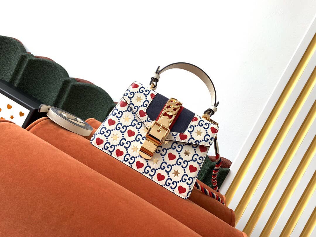 Gucci Sylvie Leather Mini Shoulder Bag Replica White Blue 470270 - DEEPREPS