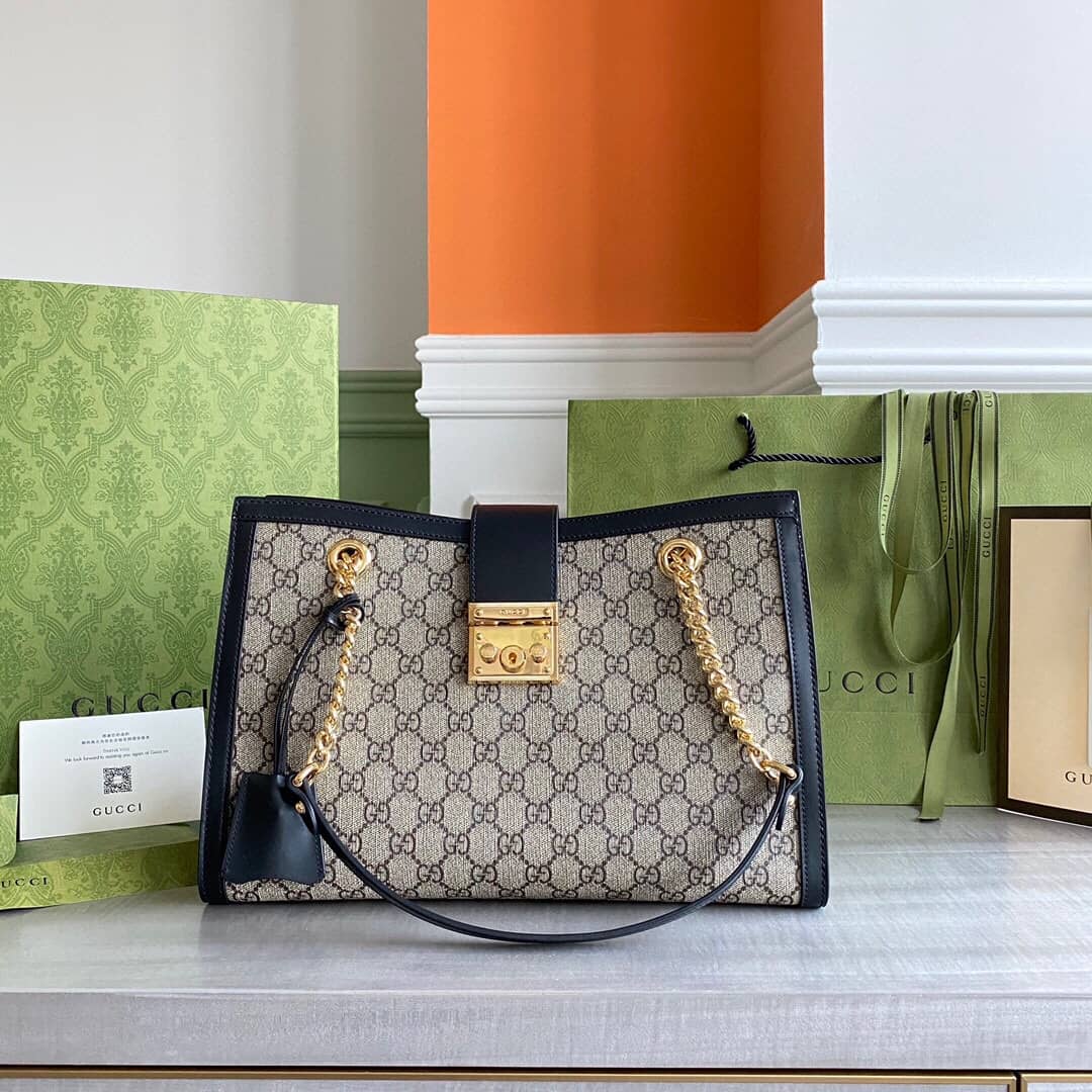 Gucci Padlock Medium GG Supreme Shoulder Bag Replica Gray Black 479197 - DEEPREPS