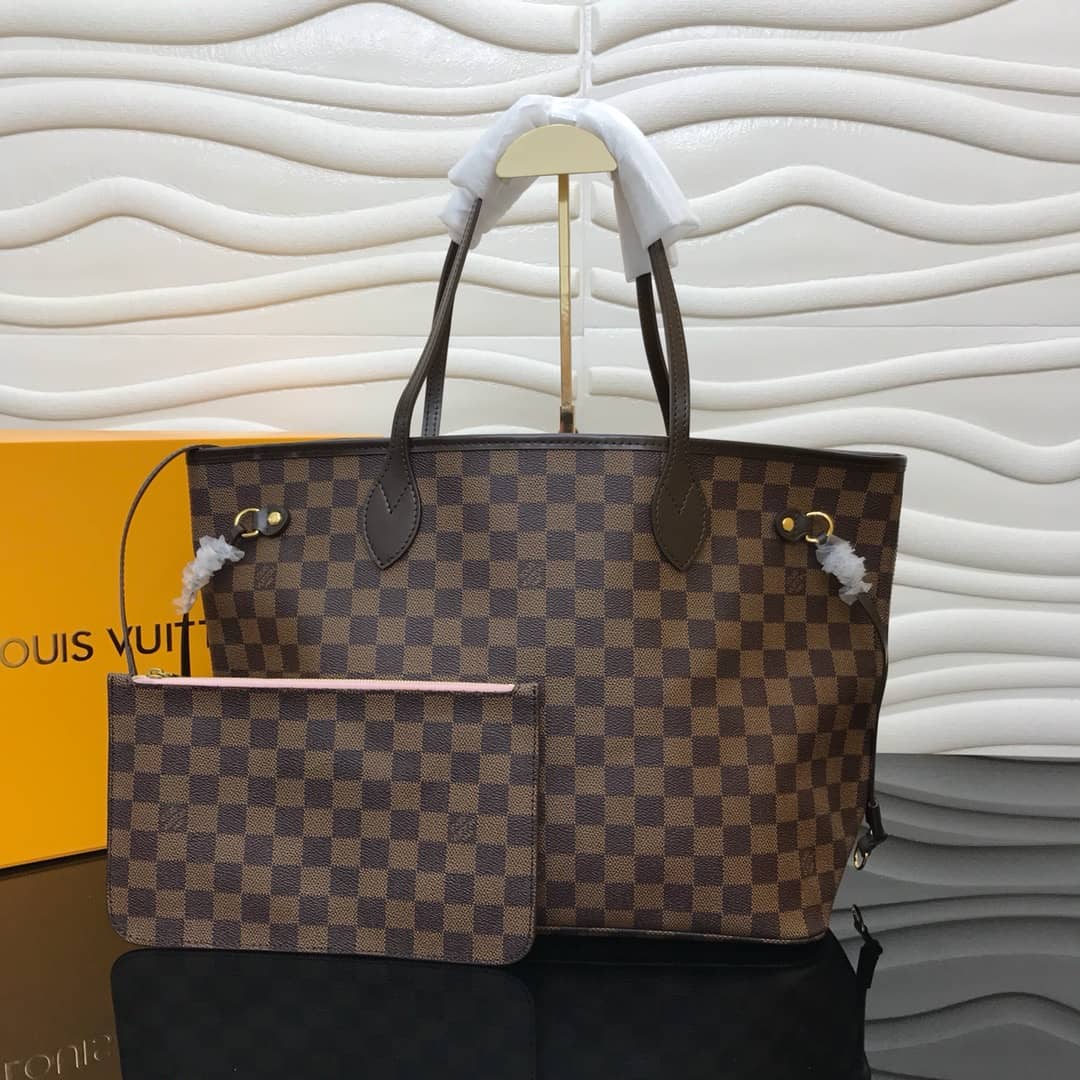 Louis Vuitton Neverfull MM Damier Ebene Bag Replica Pink N40995 - DEEPREPS