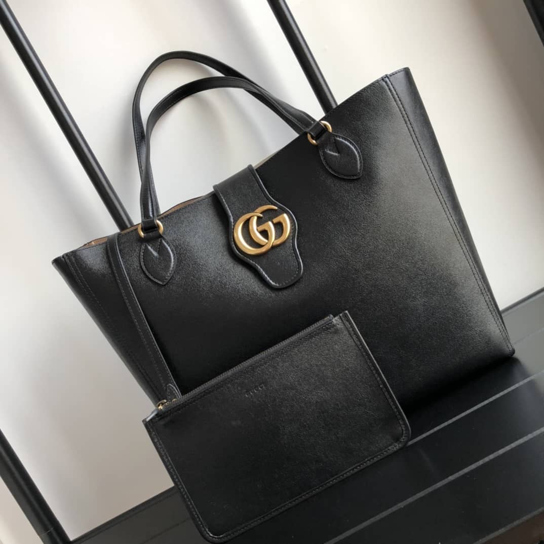 Gucci Medium With Double G Tote Black Replica 649577 - DEEPREPS
