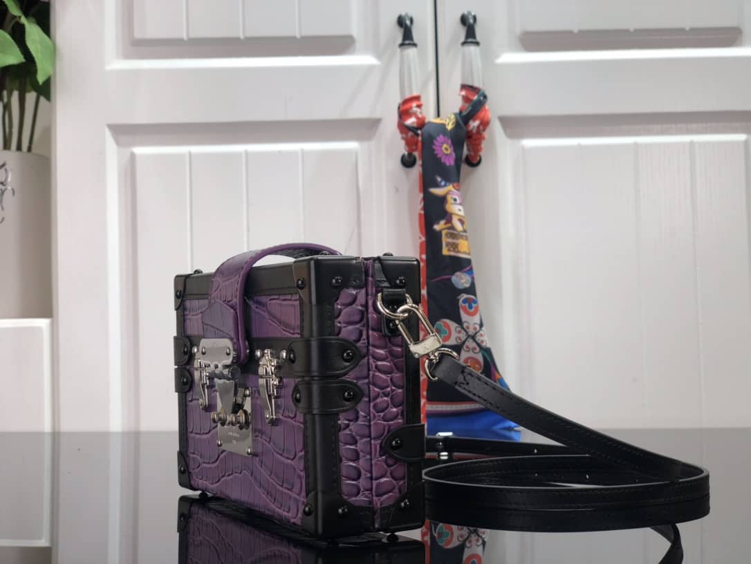 Louis Vuitton Petite Malle Brilliant Alligator Leather Replica Handbag Purple N93817 - DEEPREPS