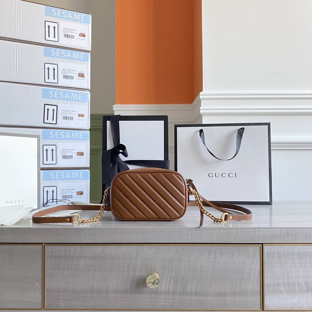 Gucci GG Marmont Matelassé Mini Bag Replica Brown 448065 - DEEPREPS