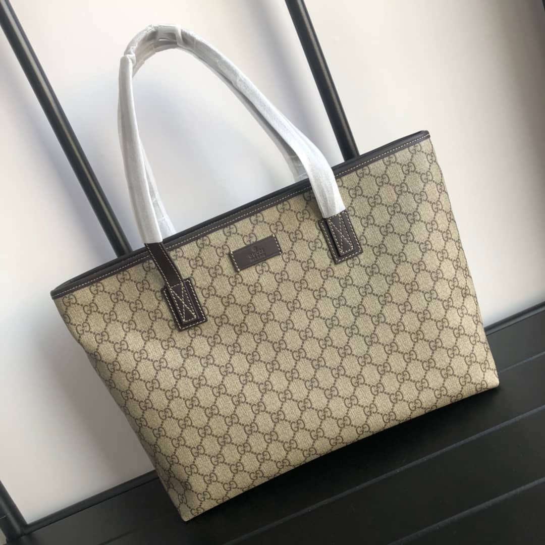 Gucci GG Plus Large Zip Top PVC Replica Tote Gray Black  211137 - DEEPREPS