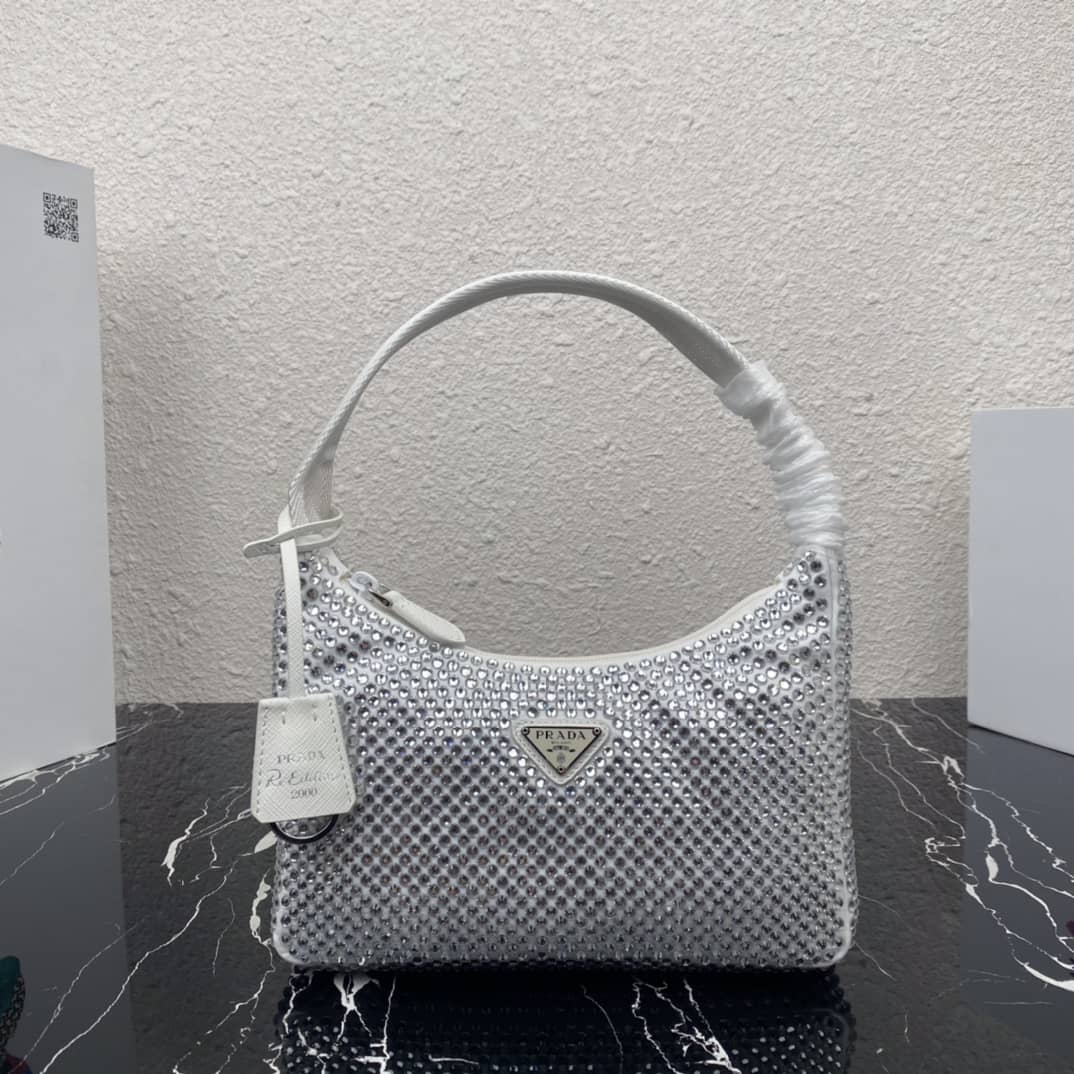 Prada Satin Re-Edition 2000 Crystal Mini Hobo - DEEPREPS