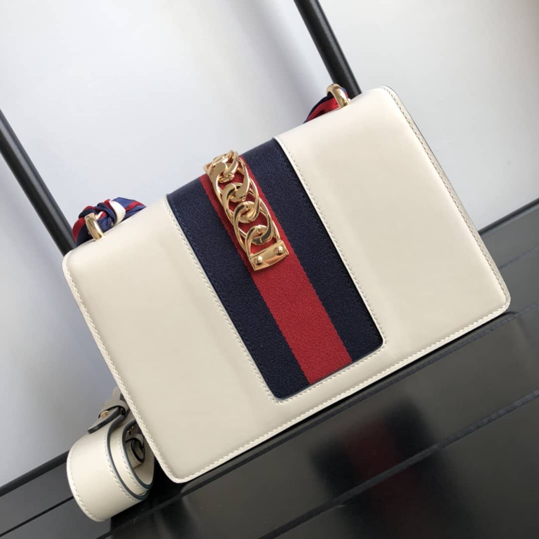 Gucci Sylvie Small Leather Shoulder Bag Replica White 421882 - DEEPREPS