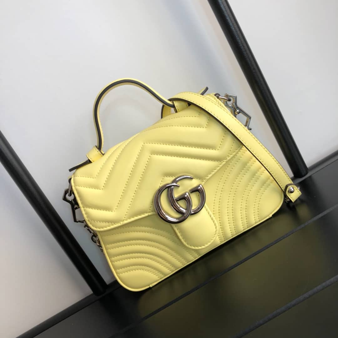 Gucci GG Marmont Mini Leather Top Handle Bag Replica Yellow 547260 - DEEPREPS