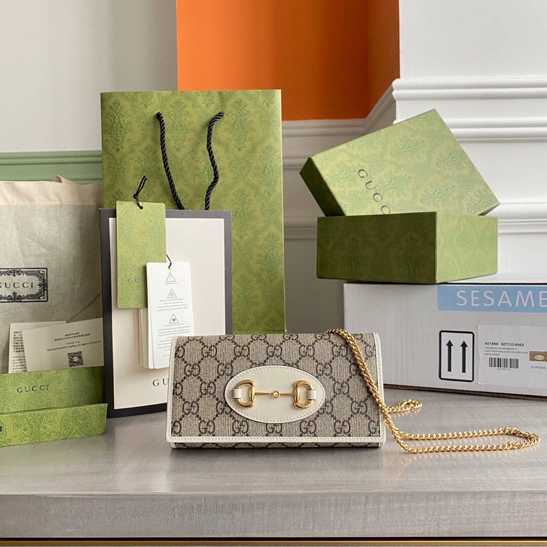 Gucci Horsebit Bag Dupe 1955 Zip Around Wallet With Chain Replica White 621888 - DEEPREPS