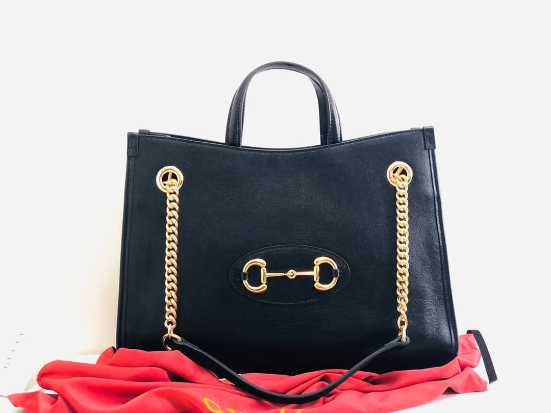 Gucci Horsebit 1955 Leather Tote Replica Black Red 621144 - DEEPREPS