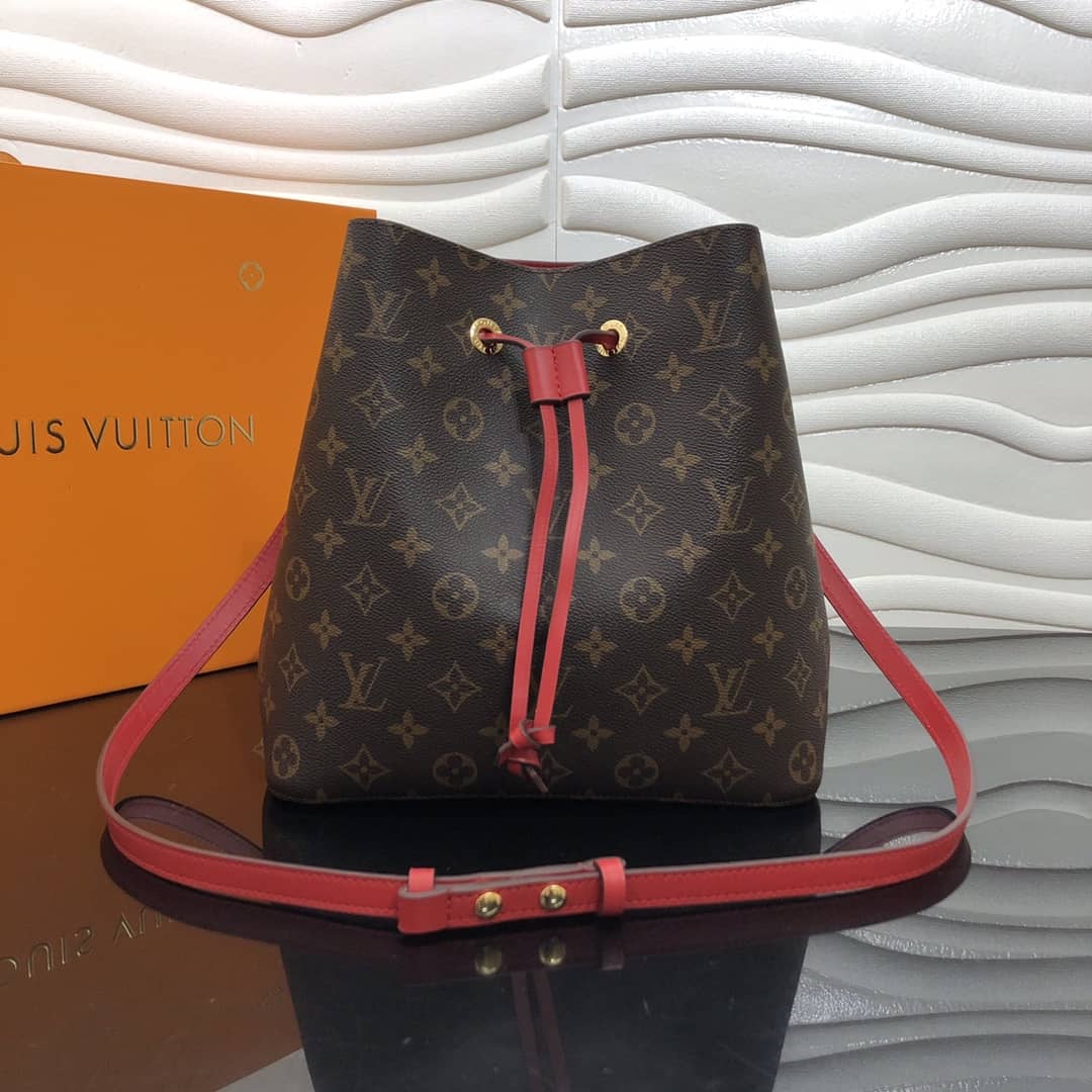 Louis Vuitton Neonoe Replica Bucket Bag Brown Red M44020 - DEEPREPS