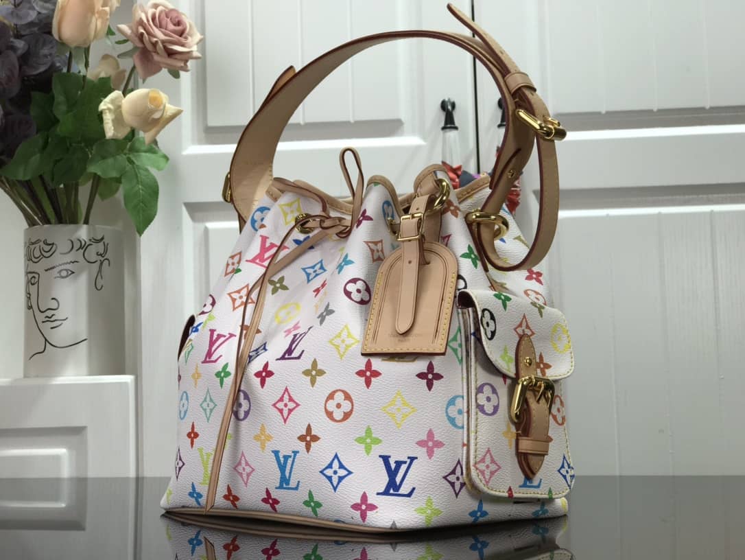 Louis Vuitton Monogram Multicolor Petit Noe Replica Shoulder Bag White M42229 - DEEPREPS