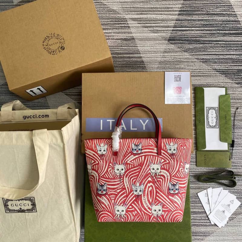 Gucci Children GG Supreme Canvas Replica Tote Red 410812 - DEEPREPS