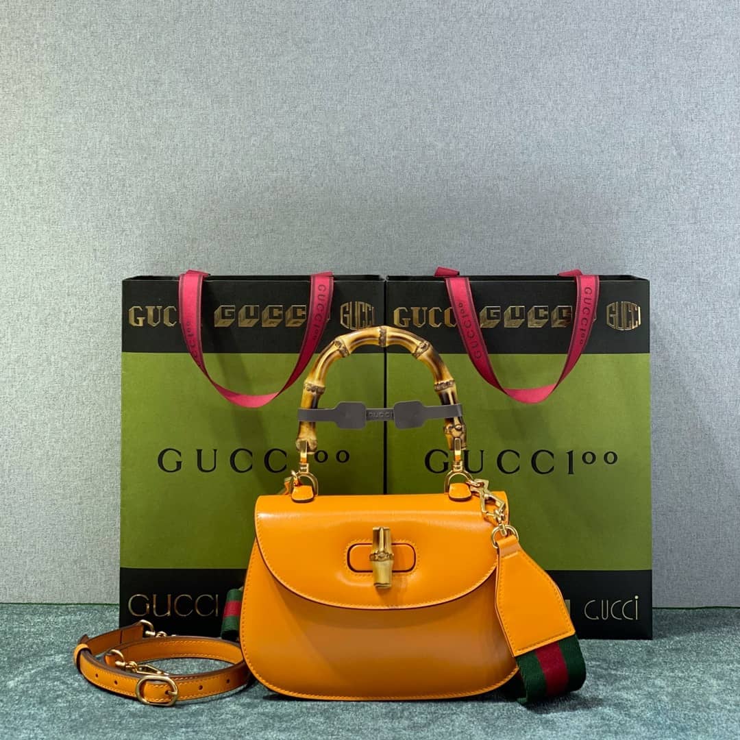 Gucci Bamboo 1947 Small Top Handle Bag 675797 Orange Replica - DEEPREPS
