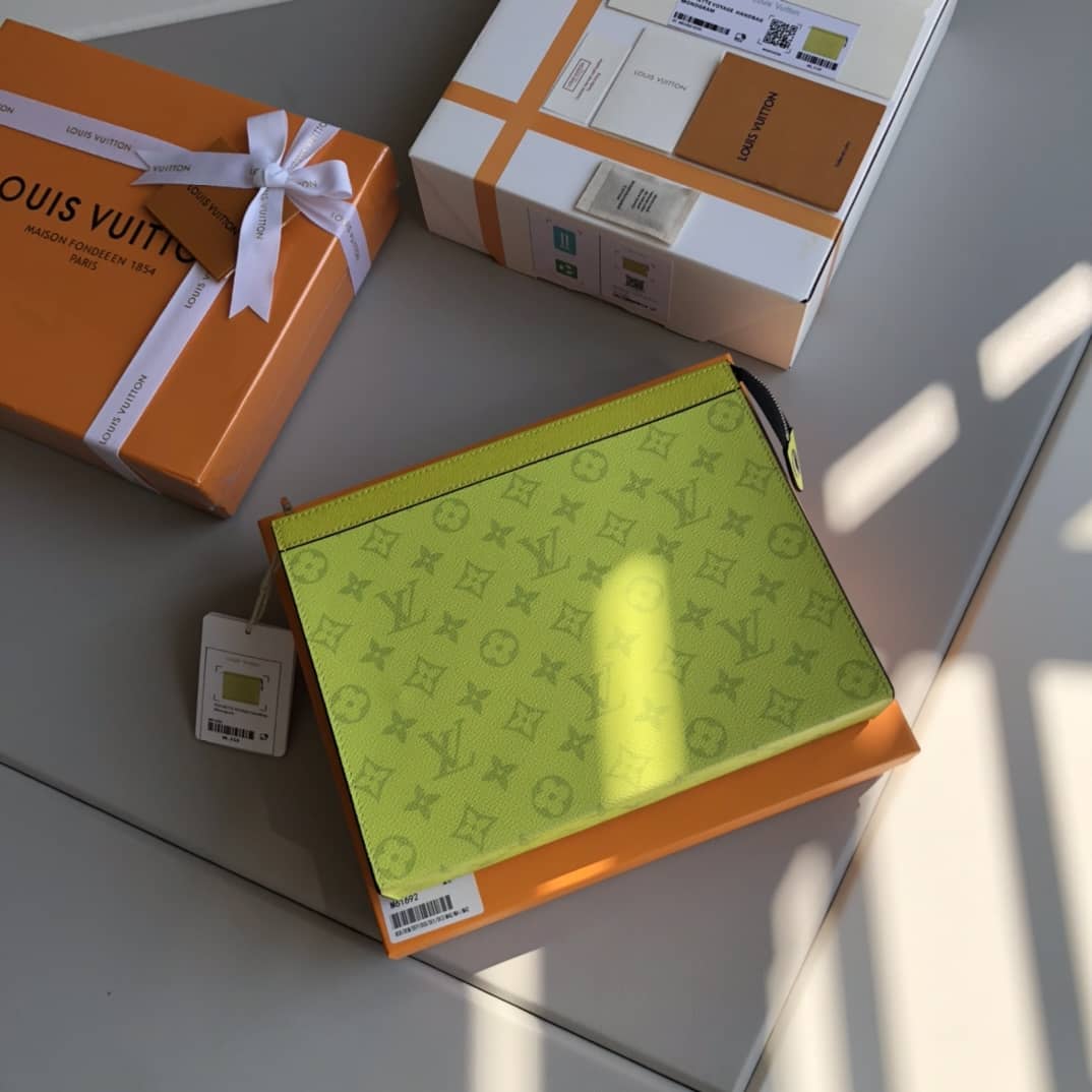 Louis Vuitton Monogram Eclipse Canvas Replica Pochette Voyage MM Yellow M61692 - DEEPREPS