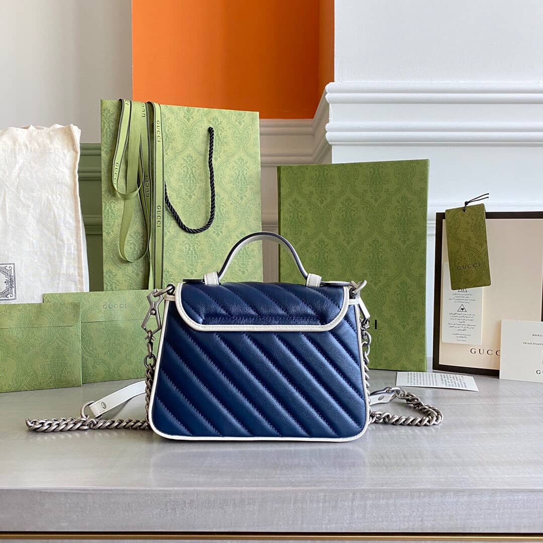 Gucci GG Marmont Mini Top Handle Bag Replica Blue 583571 - DEEPREPS