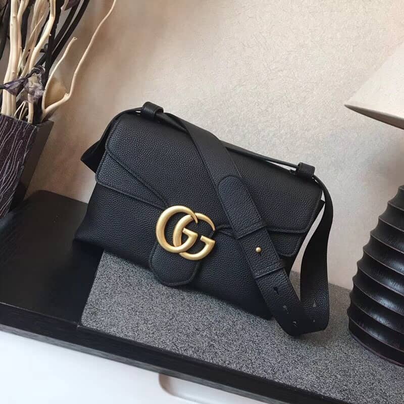 Gucci GG Marmont Leather Shoulder Bag Replica Black 401173 - DEEPREPS