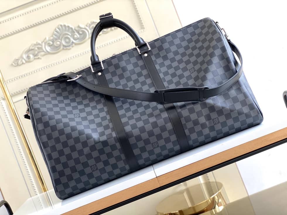 LV Duffle Bag Replica Keepall Bandouliere Damier Graphite 55 Black - DEEPREPS