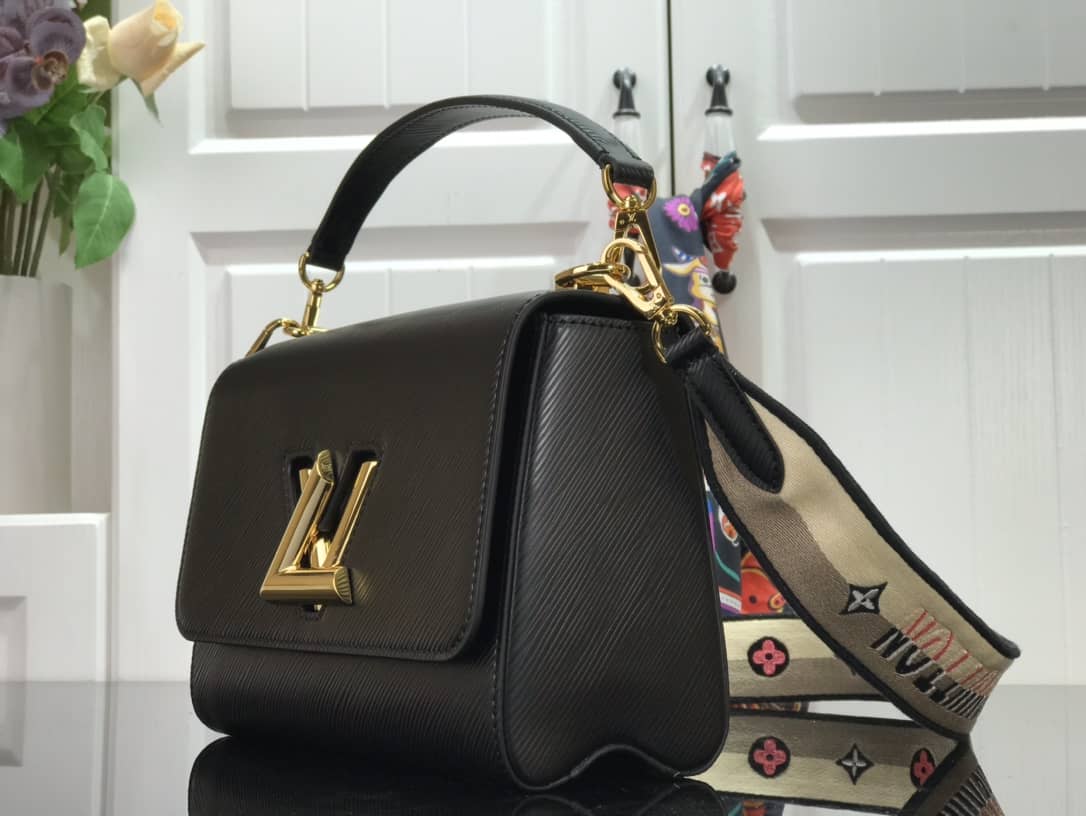 Louis Vuitton Twist MM Golden Lock Handle Epi Leather Replica Crossbody Bag Black M57506 - DEEPREPS