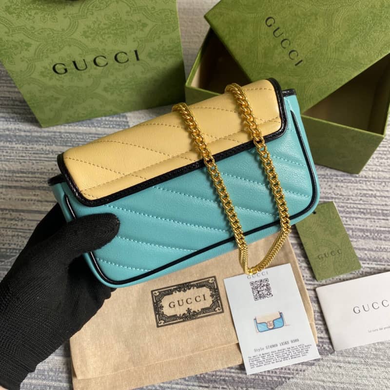Gucci GG Marmont Mini Matelasse Leather Shoulder Bag Replica Yellow Blue 574969 - DEEPREPS