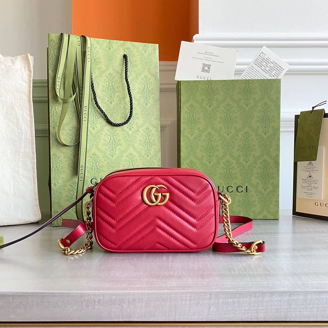 Gucci GG Marmont Matelassé Mini Bag Replica Red 448065 - DEEPREPS
