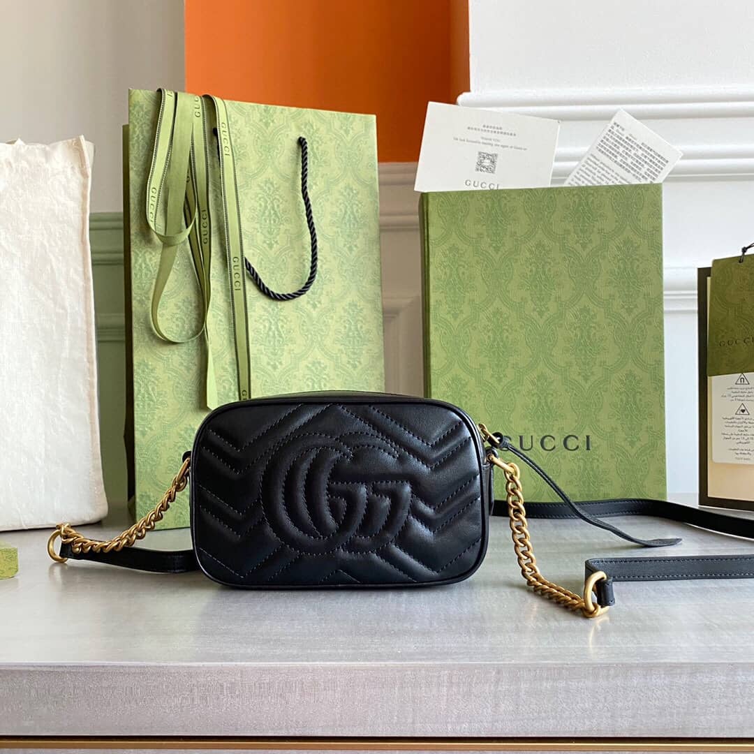Gucci GG Marmont Matelassé Mini Bag Replica Black 448065 - DEEPREPS