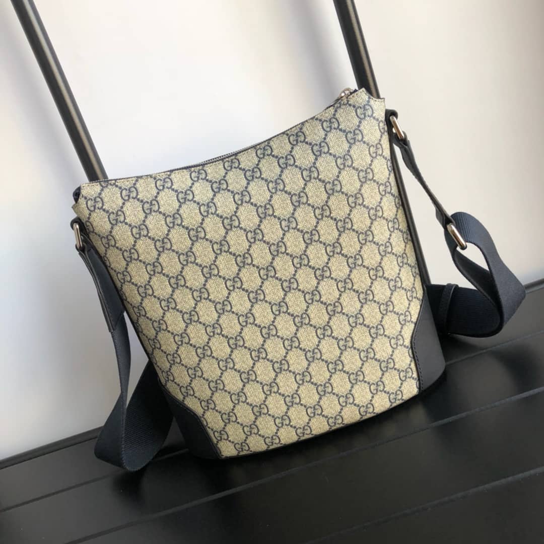 Gucci Mens Supreme Leather Double G Messenger Bag Replica Gray 406388 - DEEPREPS