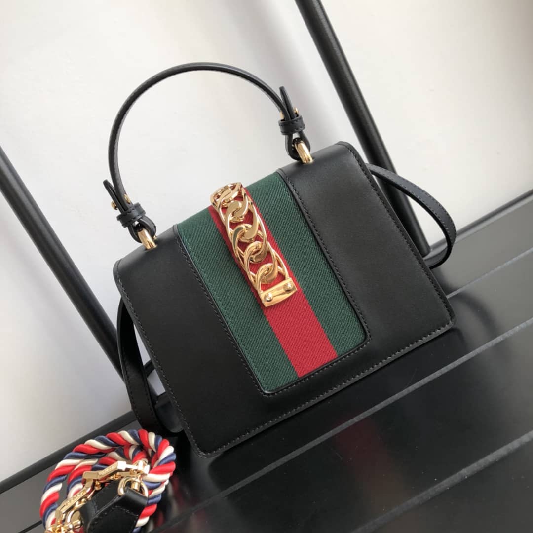 Gucci Sylvie Leather Mini Shoulder Bag Replica White Black 470270 - DEEPREPS