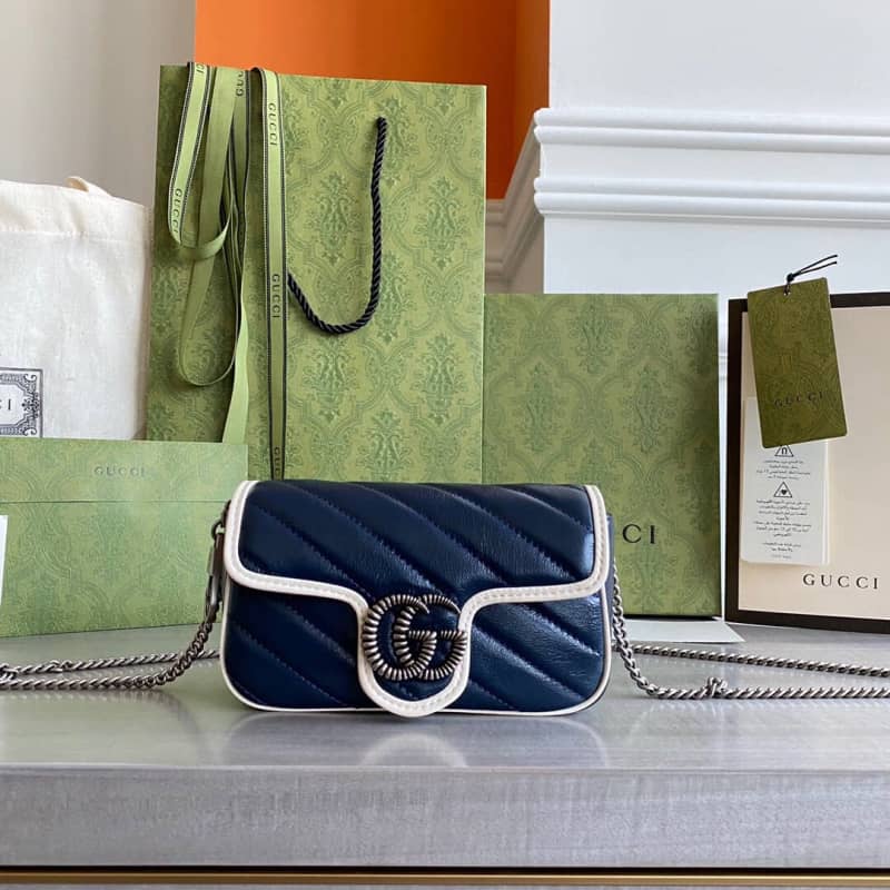 Gucci GG Marmont Mini Matelasse Leather Shoulder Bag Replica Blue 574969 - DEEPREPS