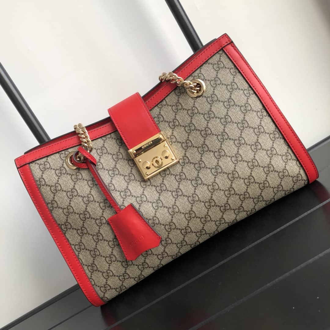 Gucci Padlock Medium GG Supreme Shoulder Bag Replica Brown Red 479197 - DEEPREPS