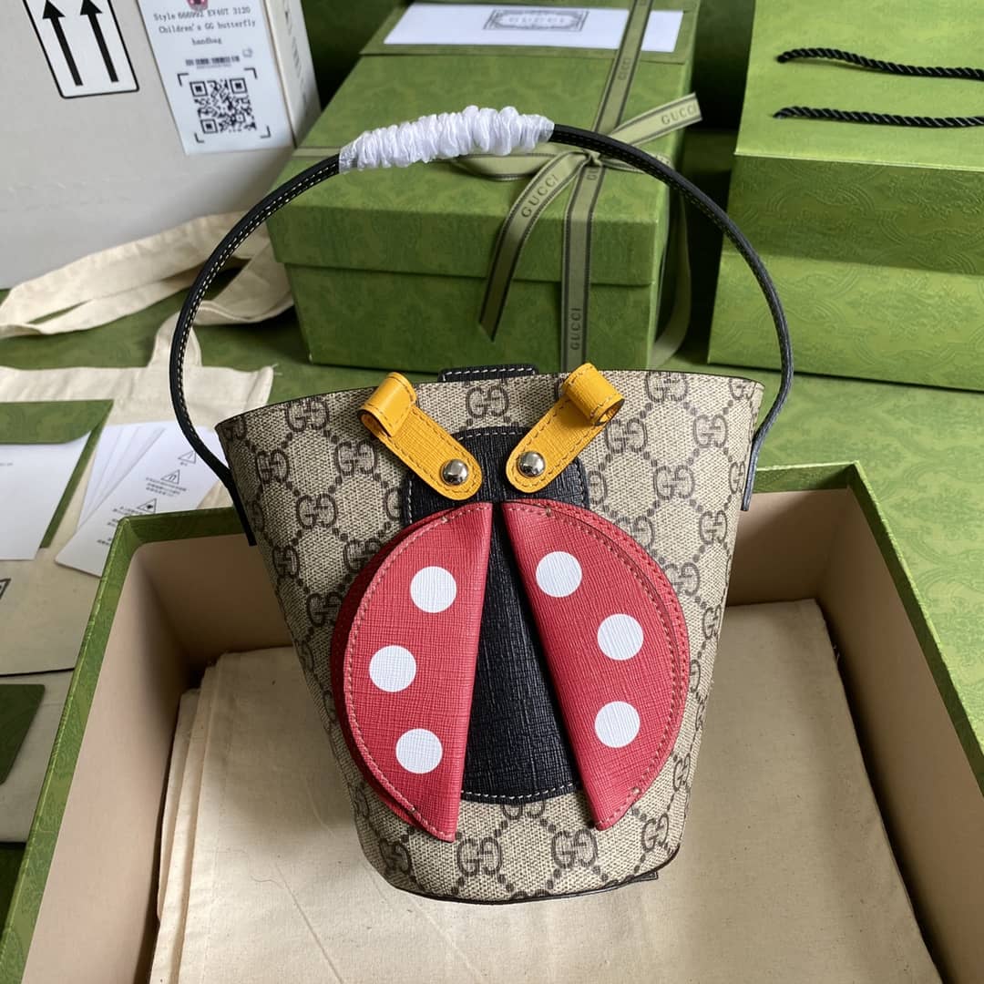 Gucci GG Children Ladybug Supreme Canvas Bucket Bag Replica 666277 - DEEPREPS