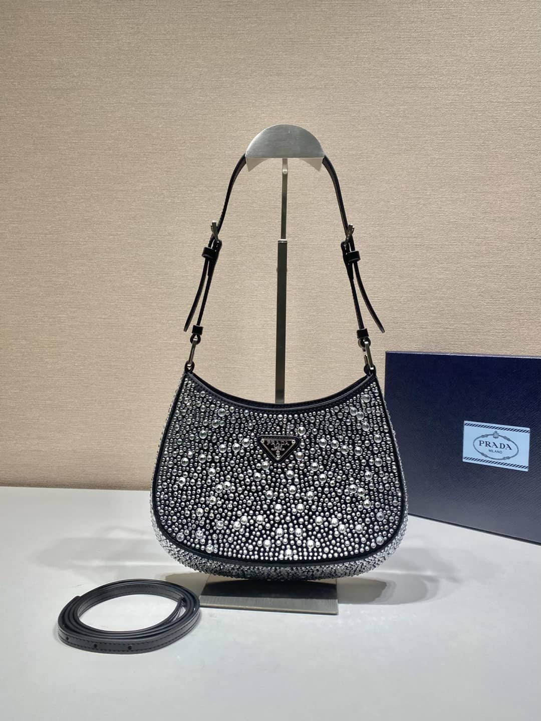 Replica Pradas Cleo Satin Bag With Appliqusin In Wisteria - DEEPREPS