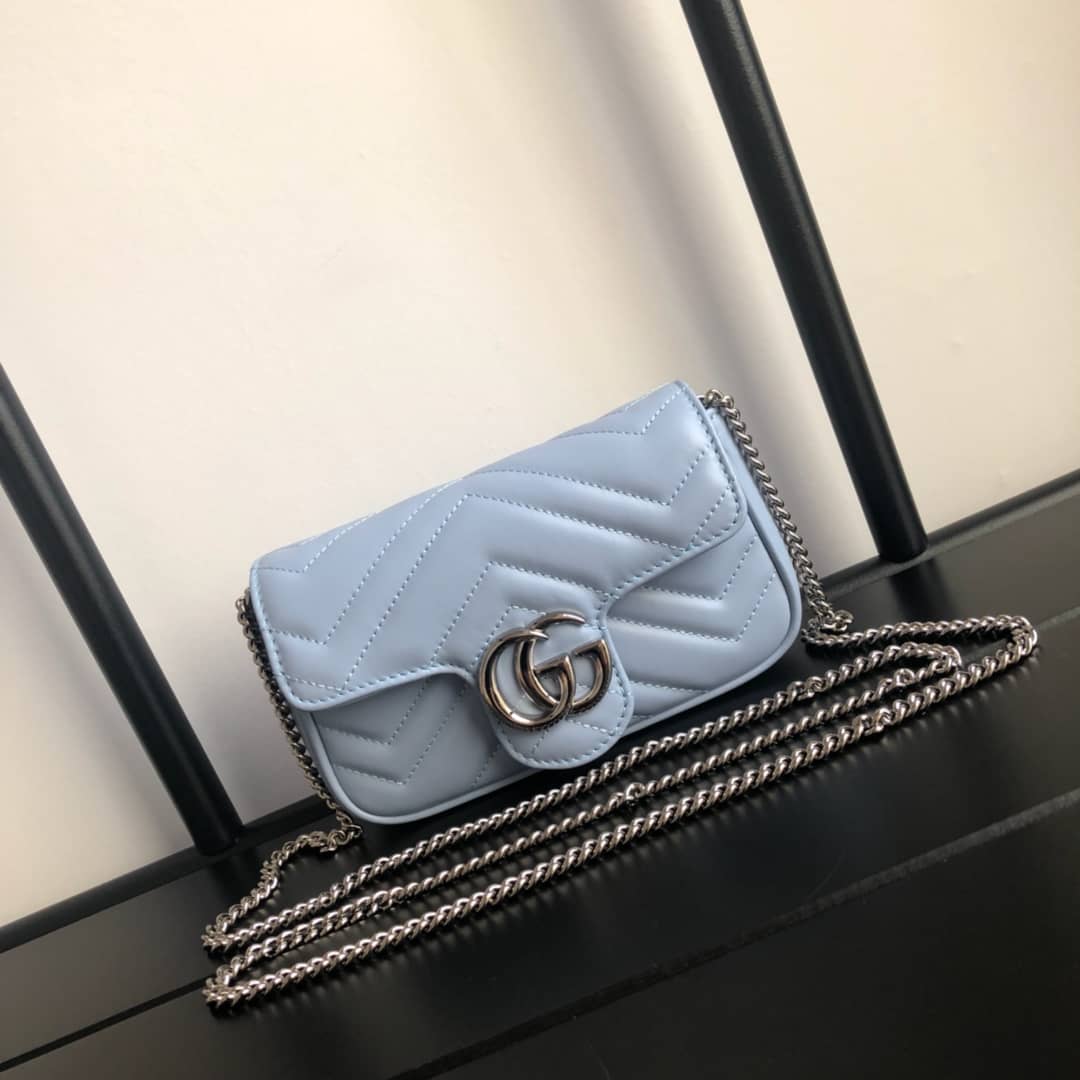 Gucci GG Marmont Matelasse Leather Mini Shoulder Bag Replica Blue 476433 - DEEPREPS