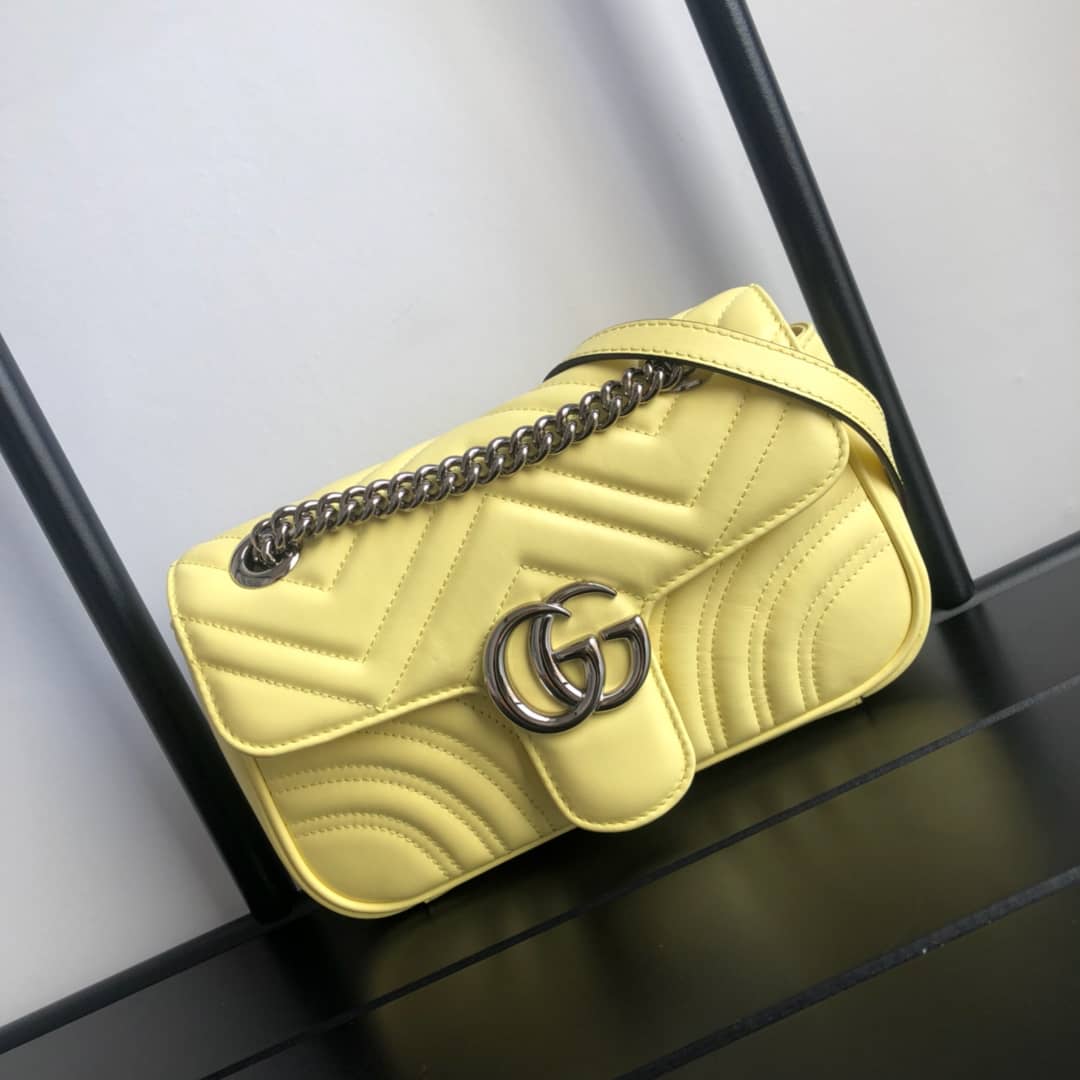 Gucci GG Marmont Mini Matelasse Shoulder Bag Replica Yellow 446744 - DEEPREPS