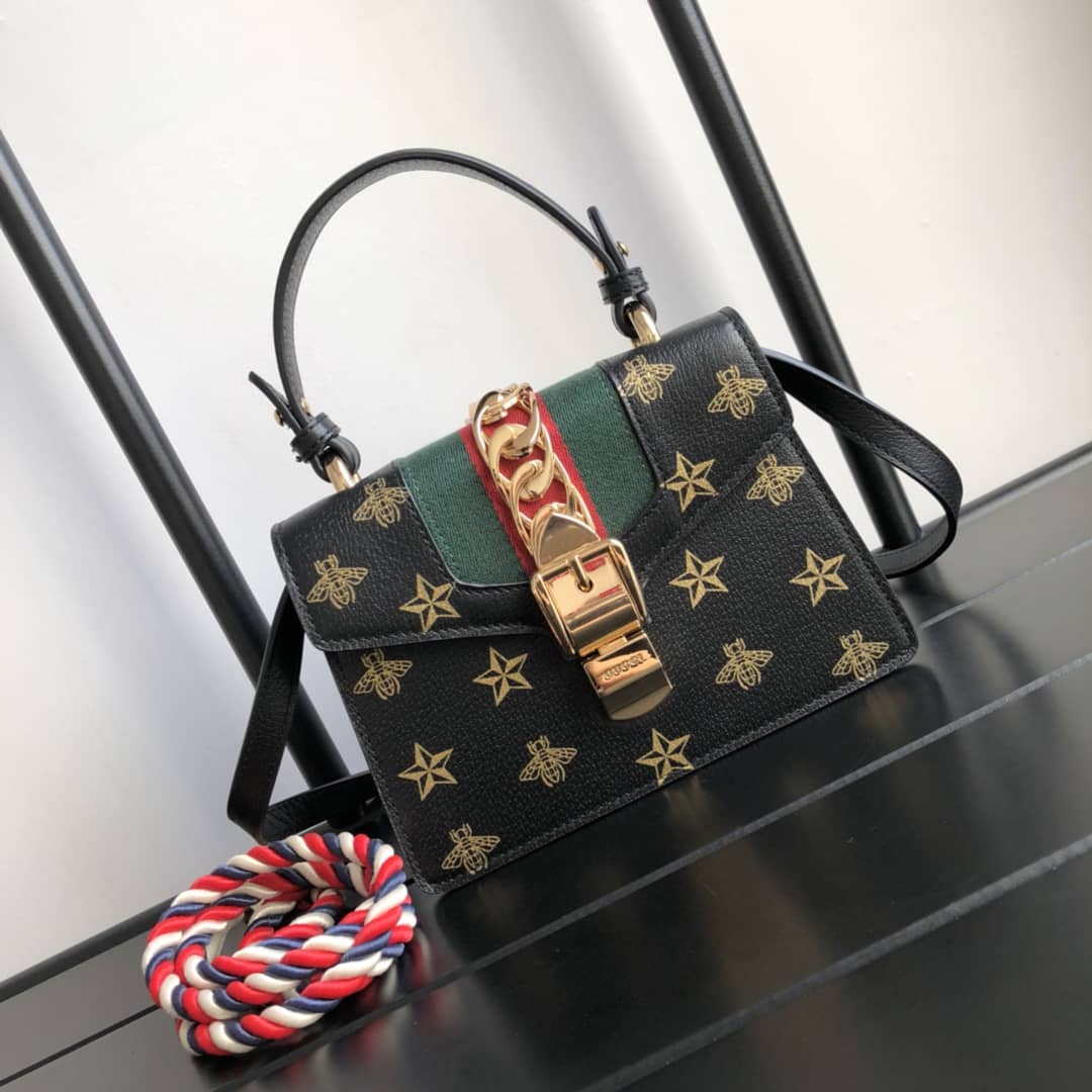 Gucci GG Sylvie Mini Shoulder Bag Replica Black 470270 - DEEPREPS