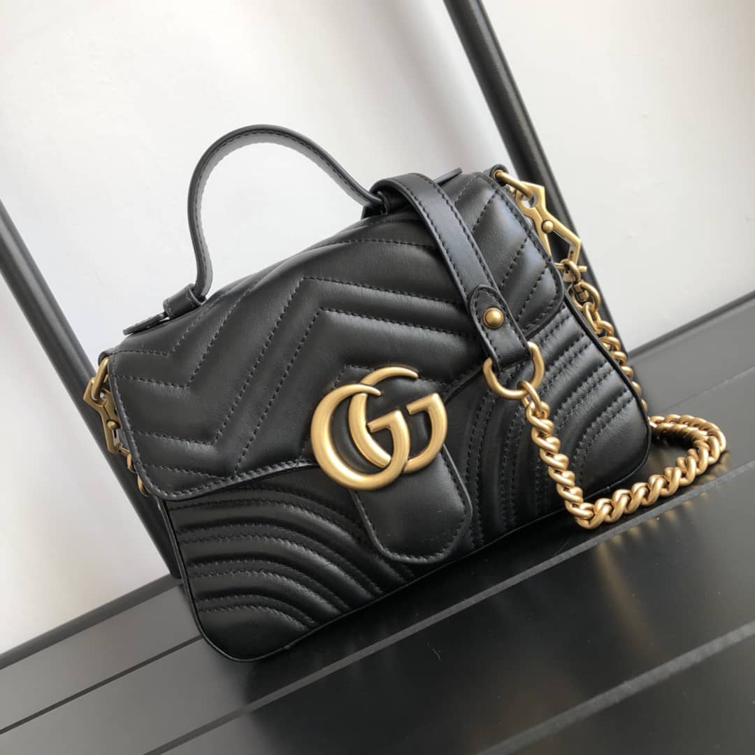 Gucci GG Marmont Mini Leather Top Handle Bag Replica Black 547260 - DEEPREPS