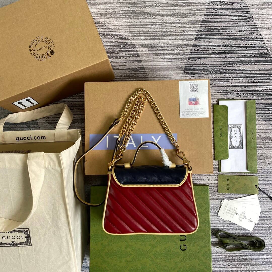 Gucci GG Marmont Mini Top Handle Bag Replica Red Blue 583571 - DEEPREPS