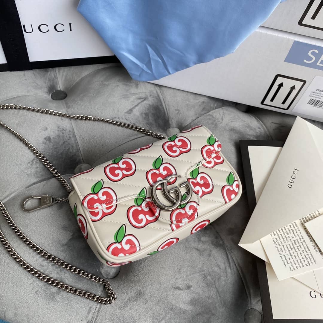 Gucci GG Marmont Matelasse Leather Mini Shoulder Bag Replica White Red 476433 - DEEPREPS